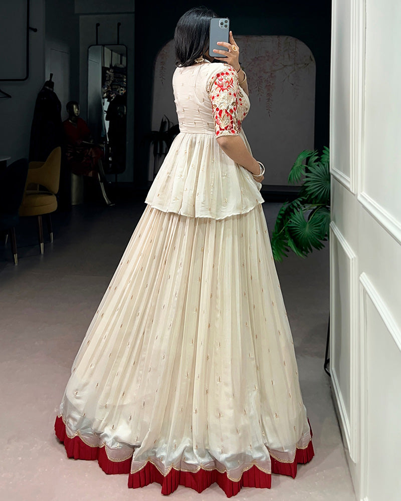 Off-White Color Chocolate Silk Embroidered Lehenga Choli