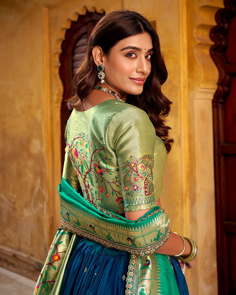 Navy Blue Color Soft Silk Paithani Lehenga Choli