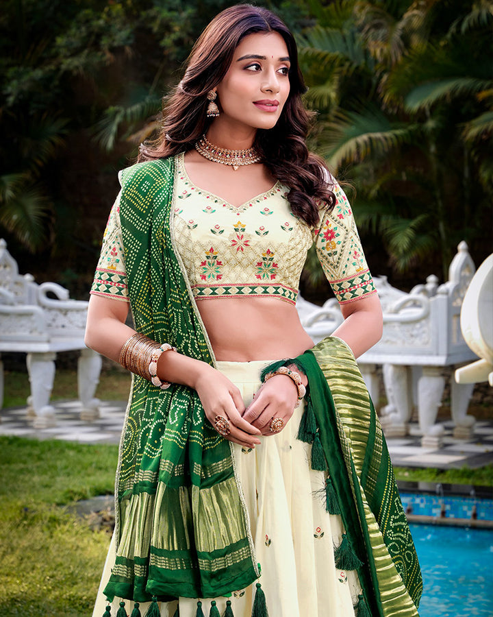 Square Design Off-White Color Khadi Cotton Embroidered Lehenga Choli