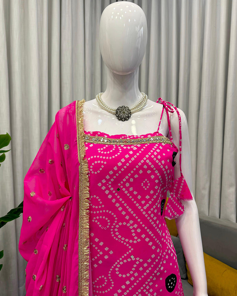 Pink Color Georgette Digital Printed Sharara Suit