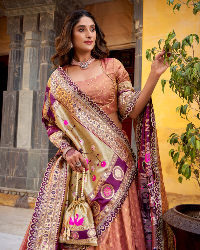 Peach Color Shimmer Organza Silk Lehenga Choli
