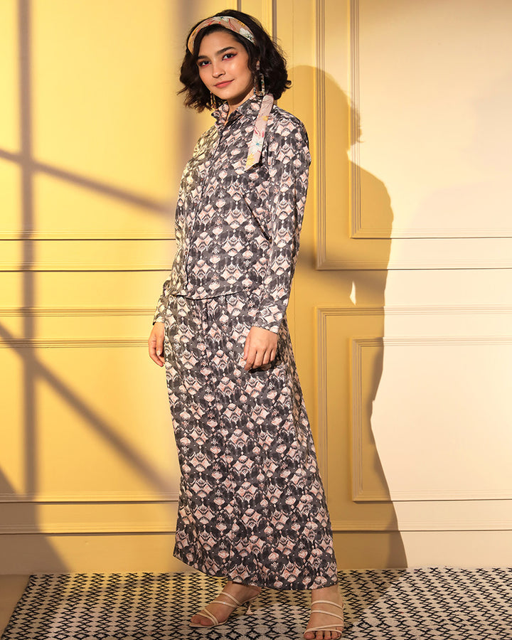 Grey Color Crape Silk Co-Ord Set