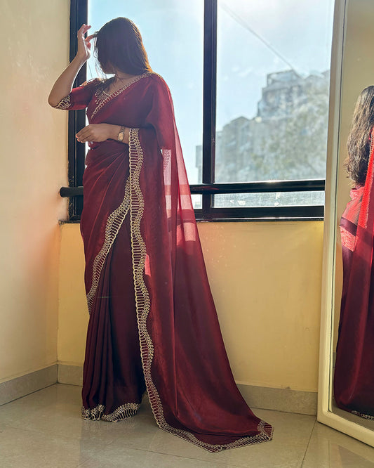 Maroon Color Space Silk Sequence Embroidered Saree
