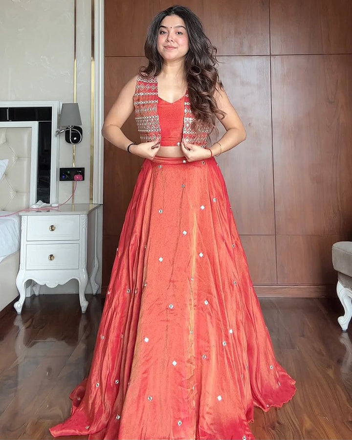 Orange Color Western Style Shimmer Silk Lehenga Choli