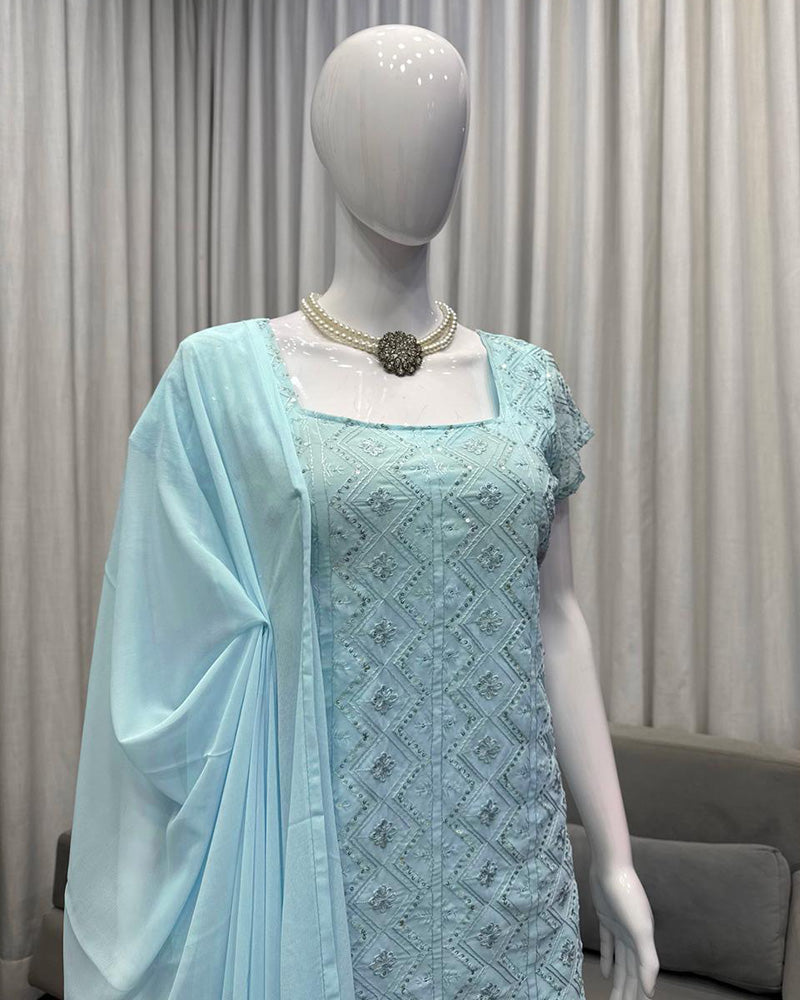 3 Color Faux Georgette Three Piece Kurti Suit