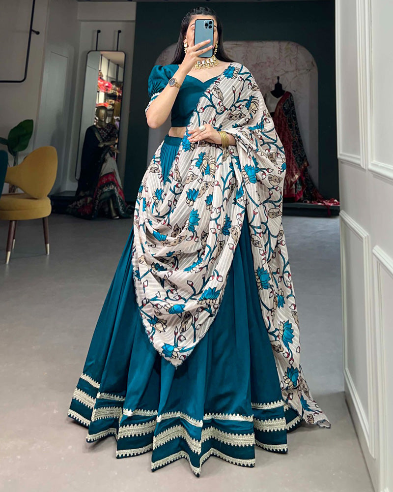 Firozi Color Vichitra Silk Lehenga Choli