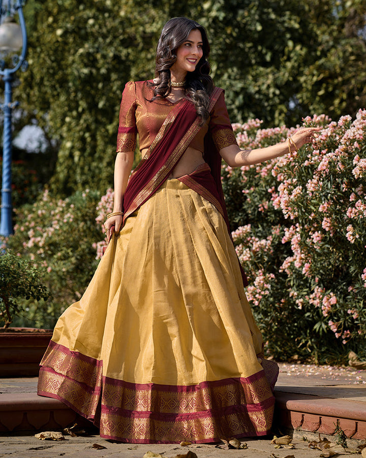 Cream Color Kanchipuram Silk Designer Half Saree