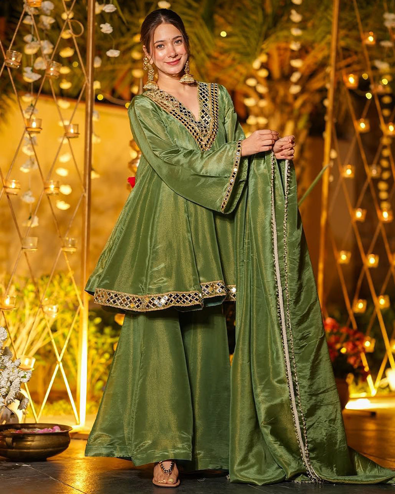 Mehndi Color Viscose Cosmos Plazzo Suit
