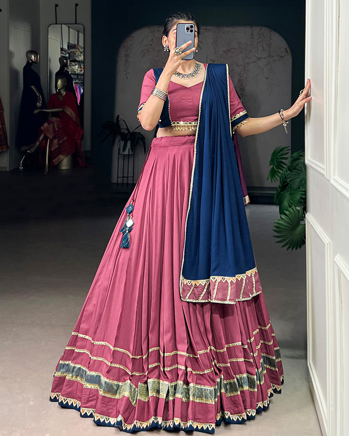 Classic Dusty Pink Color Pure Rayon Navratri Lehenga Choli