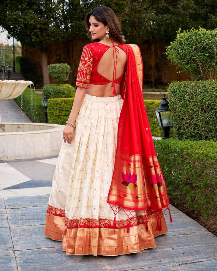White Color Paithani Silk Embroidered Lehenga Choli