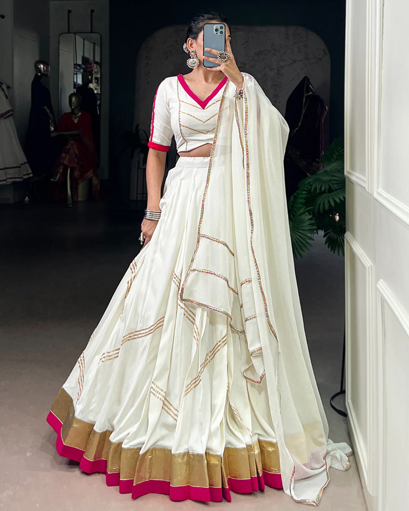 Classic White Color Pure Rayon Navratri Lehenga Choli