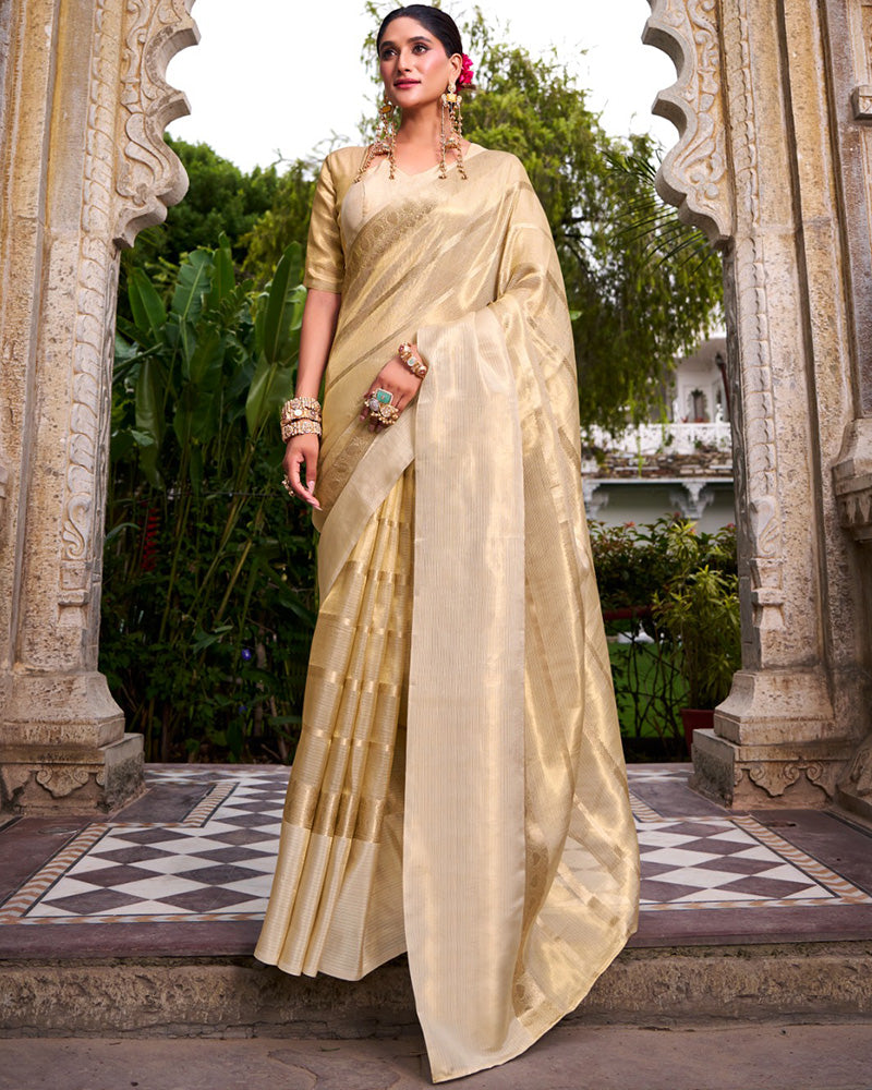 Cream Color Gold Tissue Silk Zari Weaving Saree