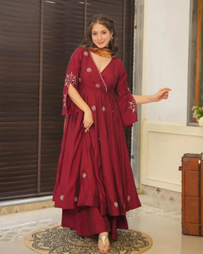 Maroon Color Rangoli Silk Sharara Suit