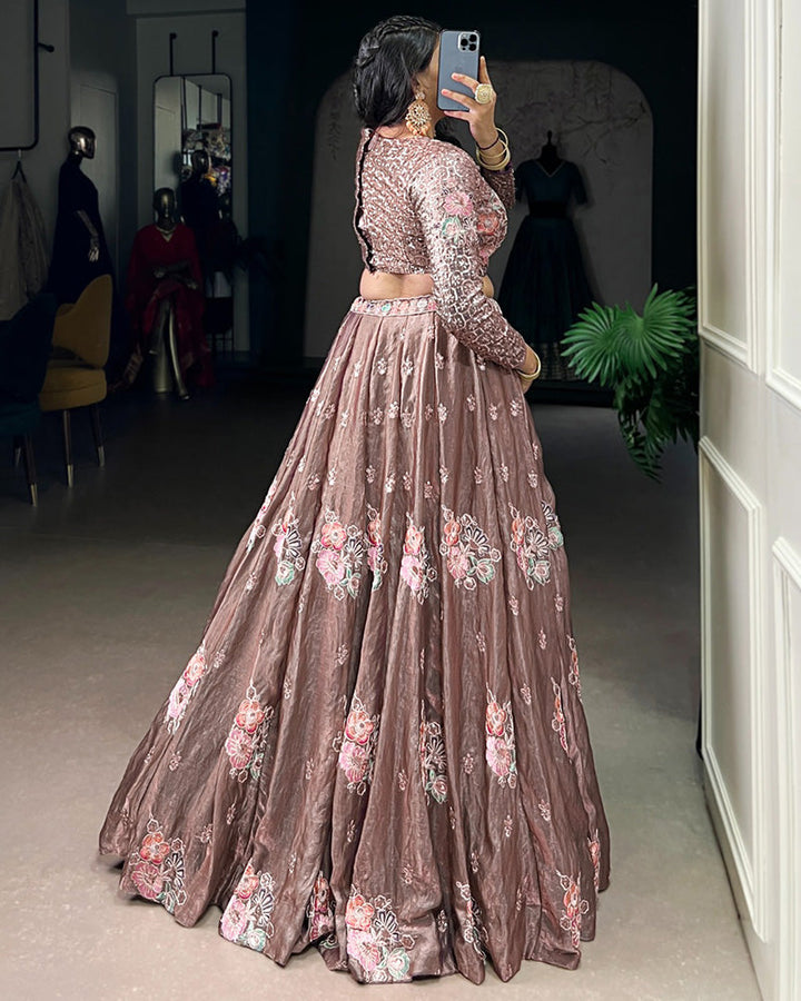 Onion Color Fendi Embroidered Lehenga Choli