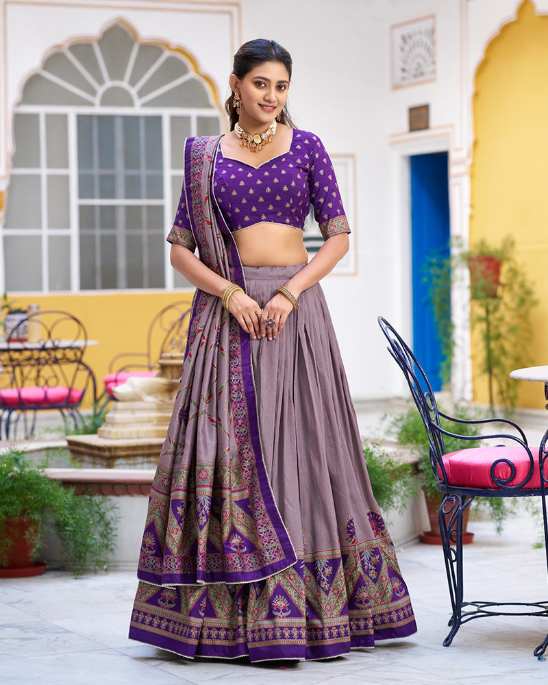 Purple Color Tasar Silk Printed Sparkle Lehenga Choli
