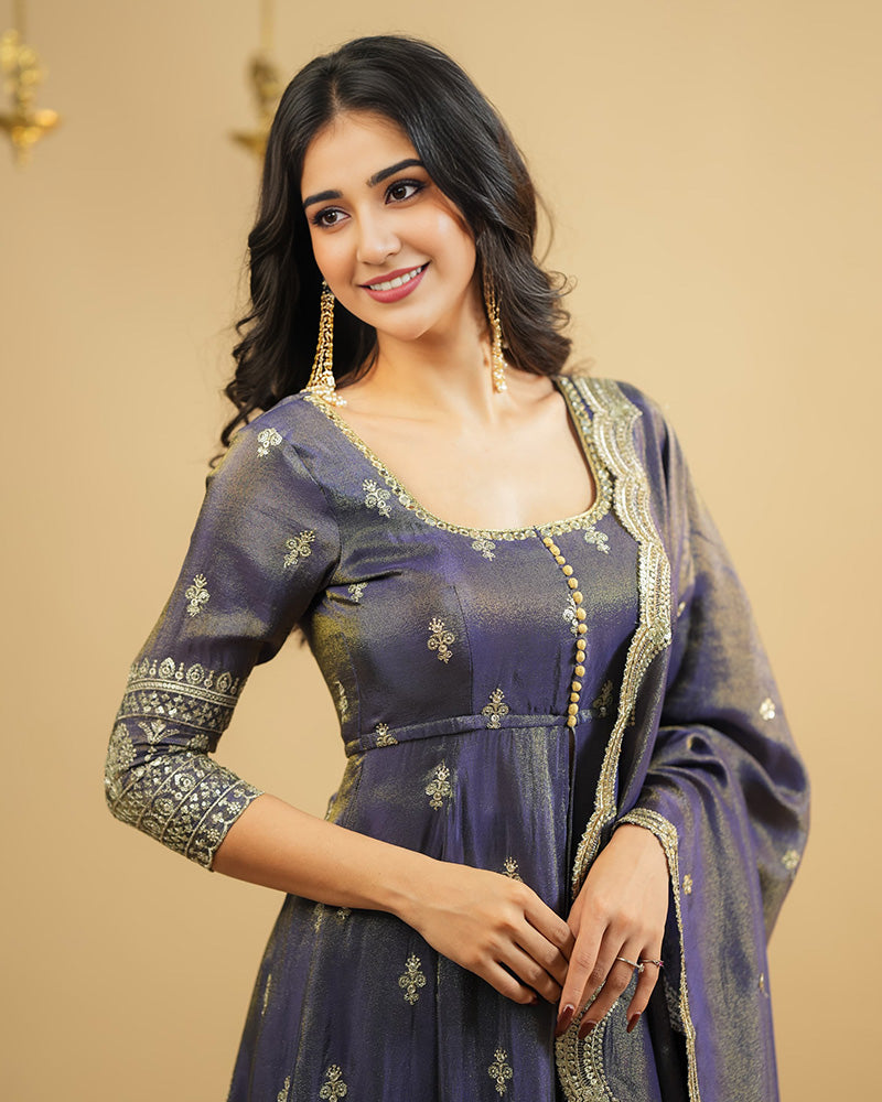 Blue Color Cosmo Silk Embroidered Lehenga Suit