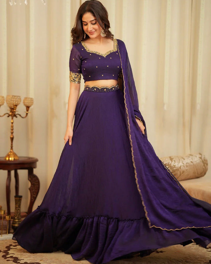 Wine Color Diamond Crush Silk Lehenga Choli