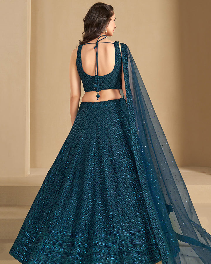 Designer Blue Color Georgette Embroidered Lehenga Choli