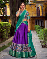 Purple Color Aastha Silk Printed Half Saree