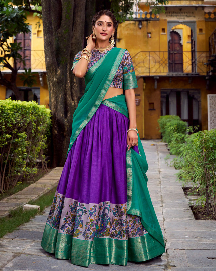 Purple Color Aastha Silk Printed Half Saree