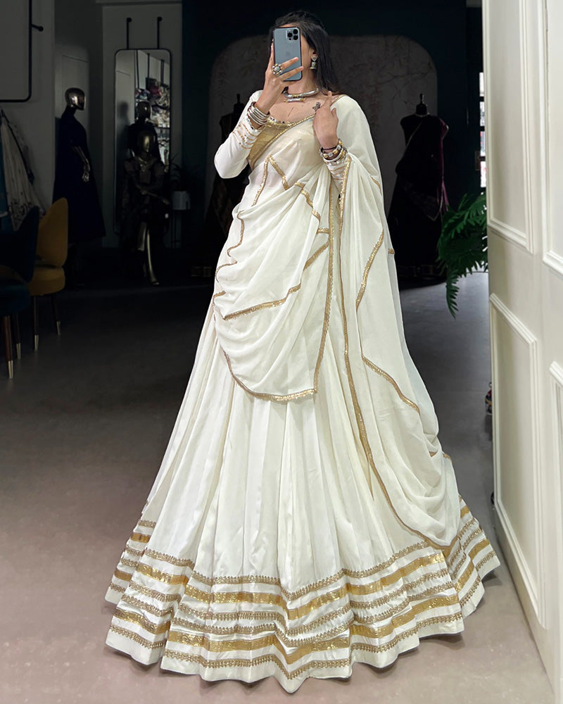 White Color Traditional Rayon Navratri Lehenga Choli