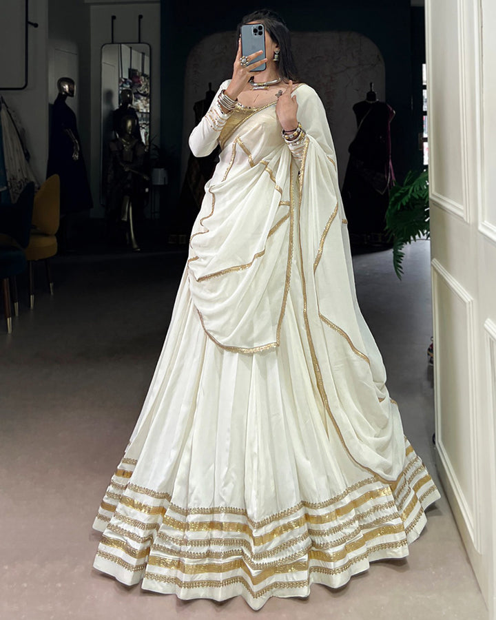 White Color Traditional Rayon Navratri Lehenga Choli