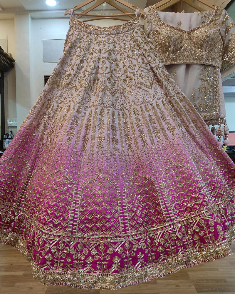 Kiara Advani Style Pink And White Color Georgette Bridal Lehenga Choli