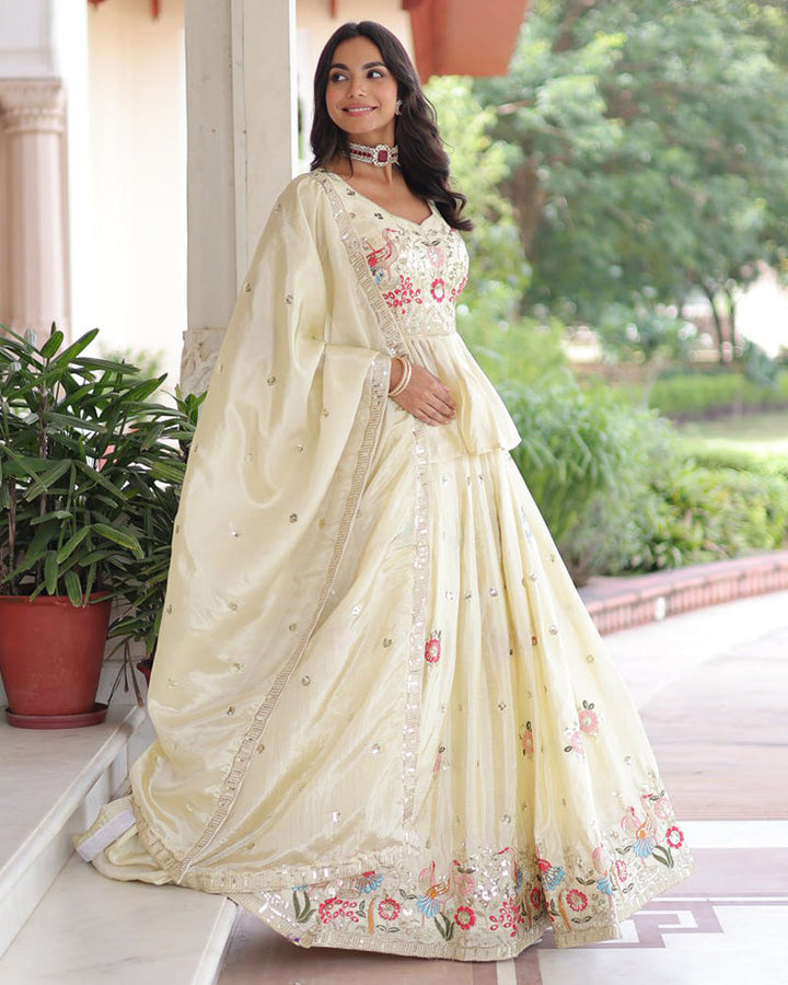 Off-White Color Gold Crush Embroidered Lehenga Choli