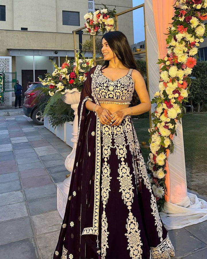 Dark Violet Color Kasturi Silk Embroidered Lehenga Choli