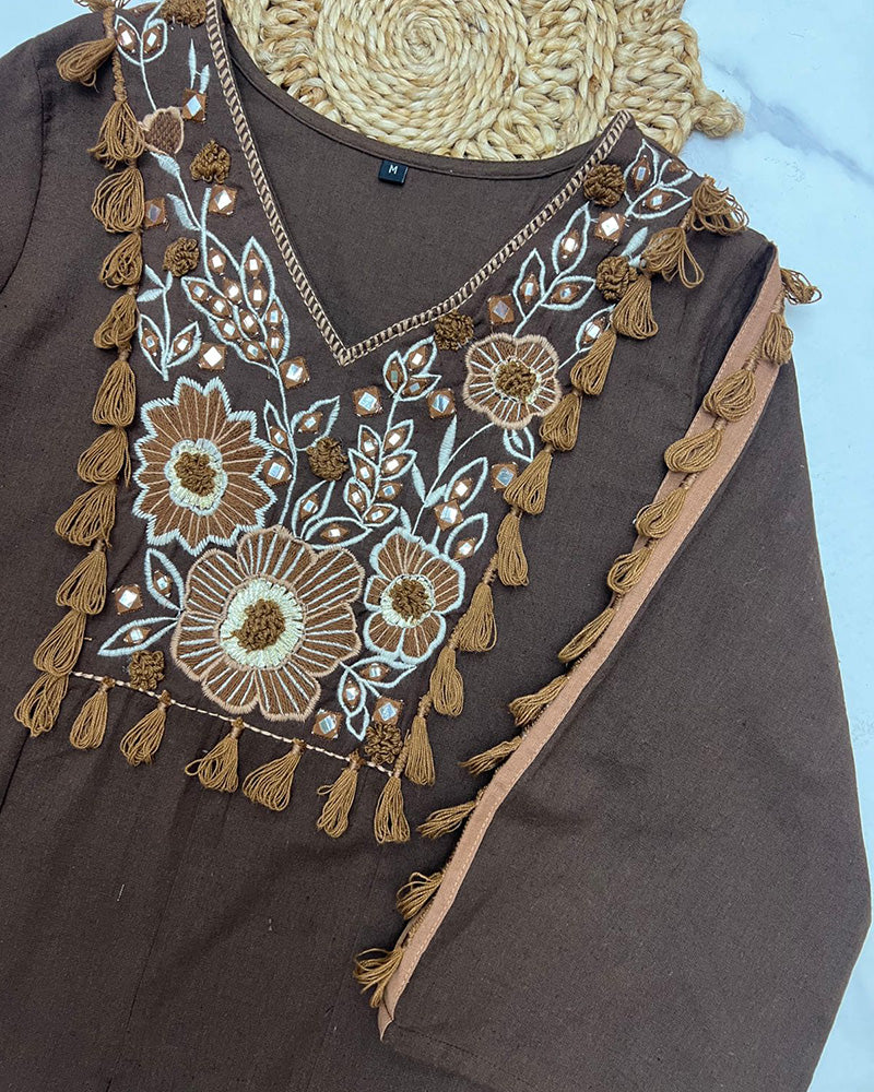 Brown Color Khadi Cotton Co-Ord Set