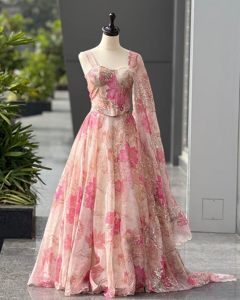Baby Pink Color Pure Organza Full Stitched Lehenga Choli