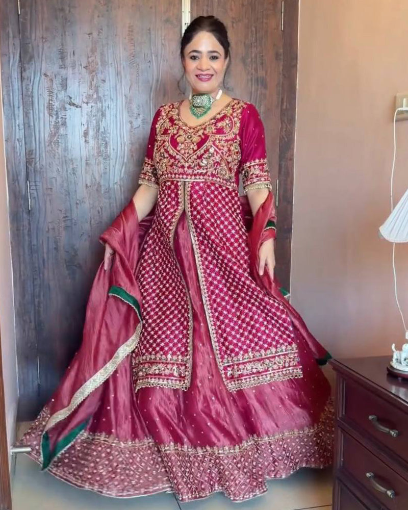 Magenta Pink Color Chinon Silk Embroidered Lehenga Choli