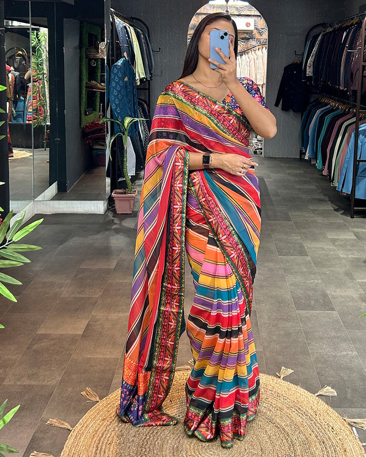 Alia Bhatt Multi Printed Georgette Sequence Saree