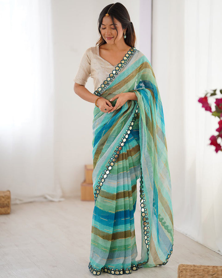 Pista Color Smooth Marble Chiffon Printed Saree