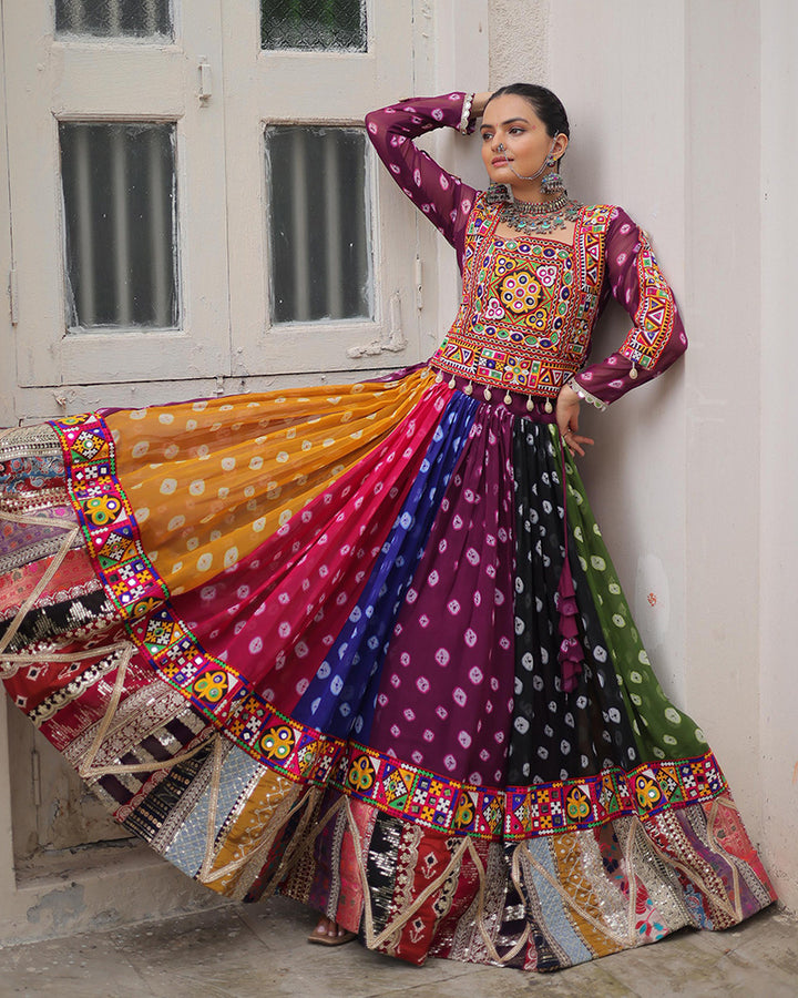Multi Color Georgette Gamthi Emblished Navratri Lehenga Choli (Copy)