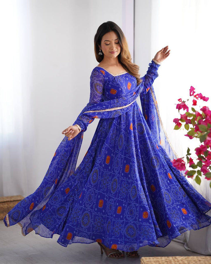 Royal Blue Color Soft Chiffon Anarkali Gown With Dupatta