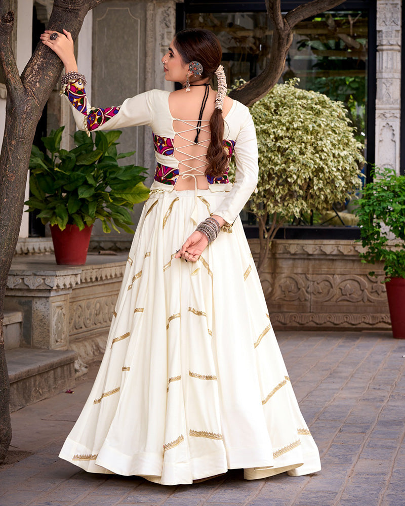 Designer White Pure Rayon Navratri Lehenga Choli