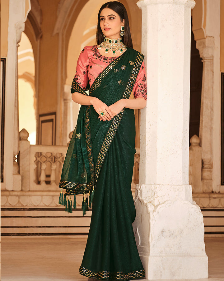 Green Color Chinnon Sequence Saree