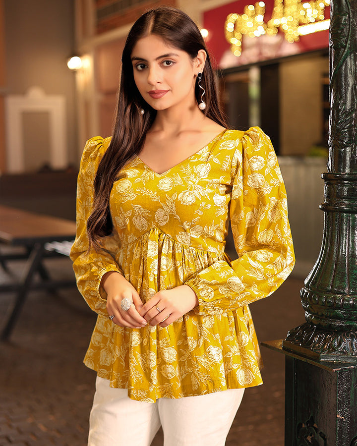 Designer Yellow Color Cotton Tunic