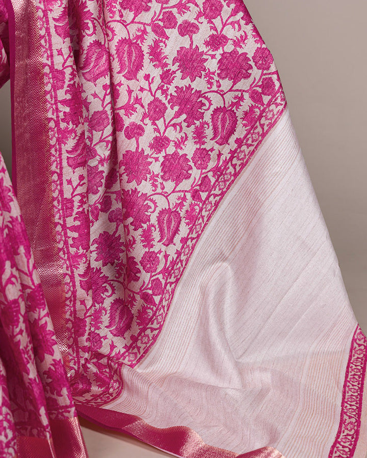 Pink Color Designer Tasar Silk Printed Saree