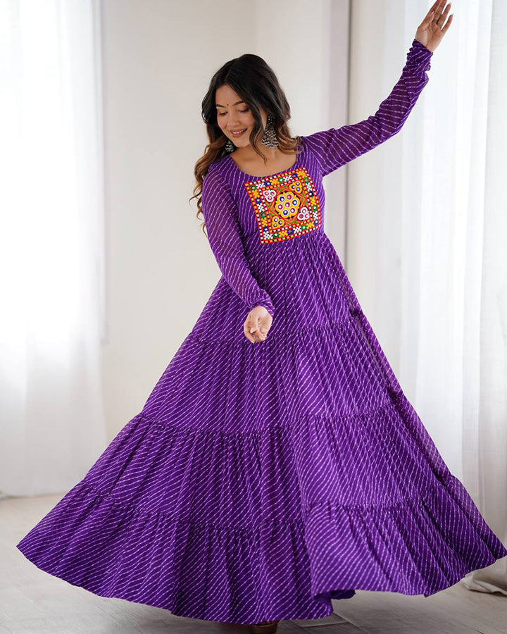 Purple Color Georgette Laheriya Print Navratri Gown