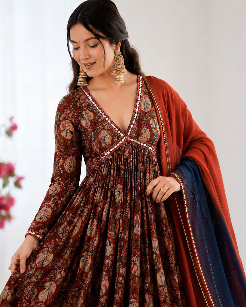 Maroon Color Alia Cut Viscose Chanderi Anarkali Suit
