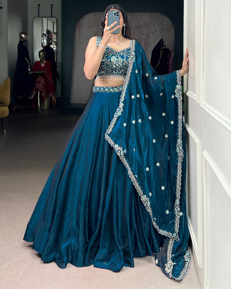 Peacock Color Fendi Embroidered Lehenga Choli