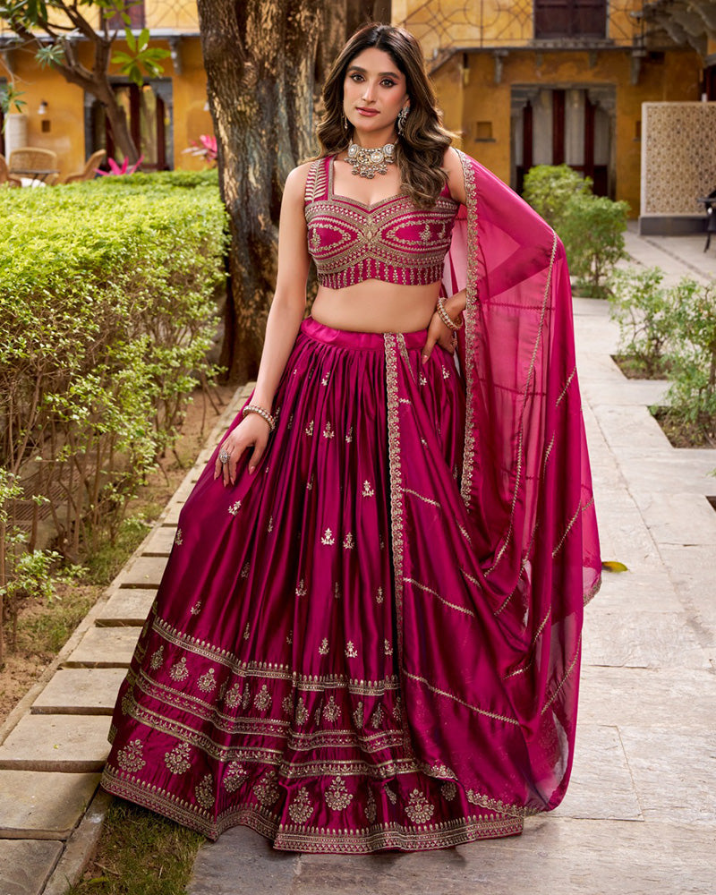Magenta Pink Color Rangoli Silk Embroidered Lehenga Choli