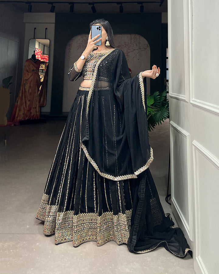 Black Color Sequence Embroidery Georgette Lehenga Choli