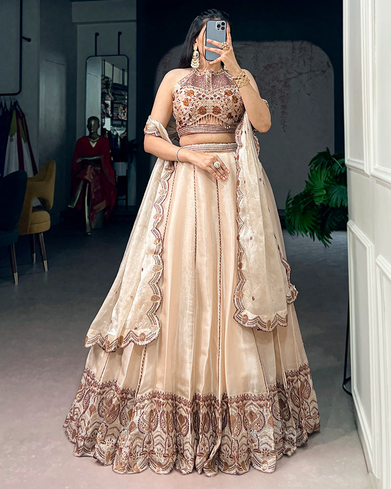 Cream Color Spider Crush Embroidered Lehenga Choli