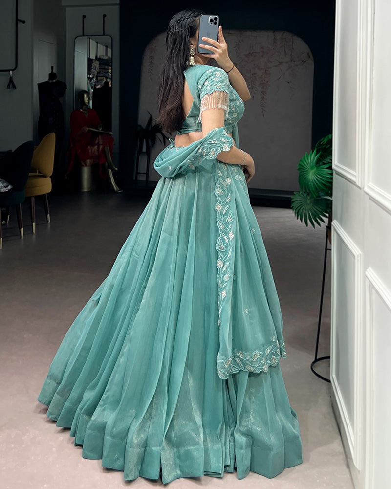 Sky Blue Color Gold Coin Embroidered Lehenga Choli