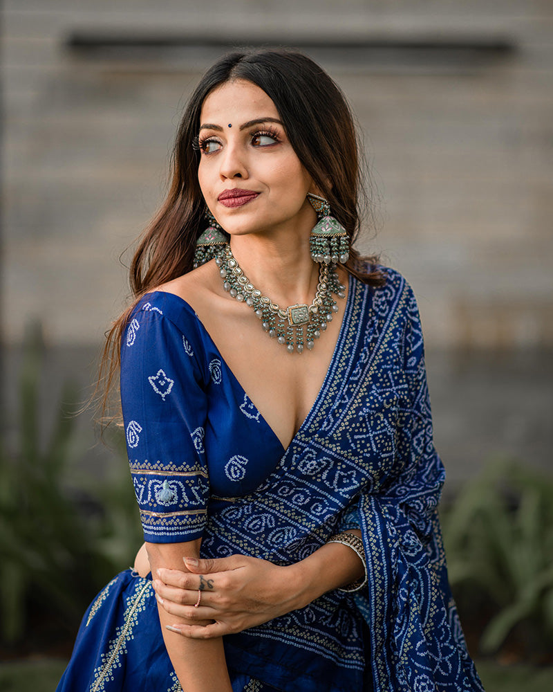 Navy Blue Color Vaishali silk Semi Stitched Lehenga Choli