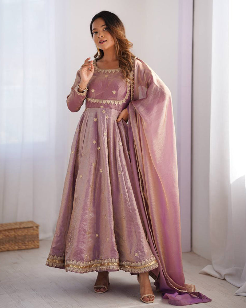 Navy Blue Color Fendi Silk Thread Embroidered Anarkali Suit