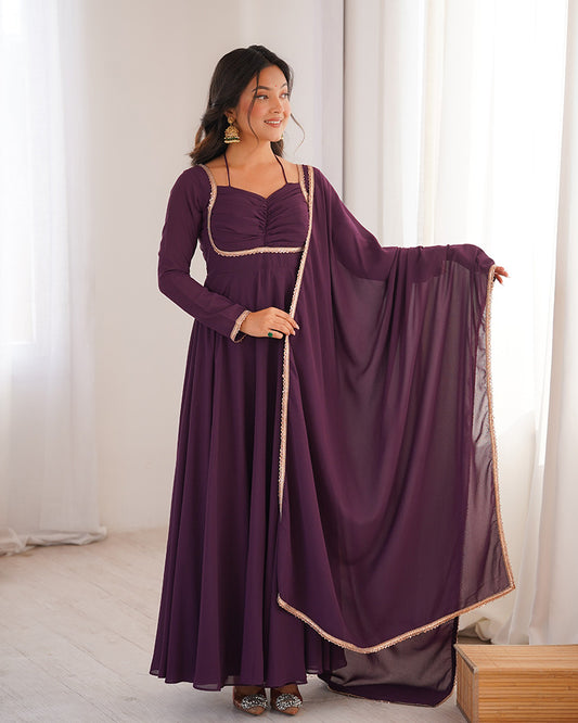 Wine Color Pure Blooming Georgette Anarkali Gown